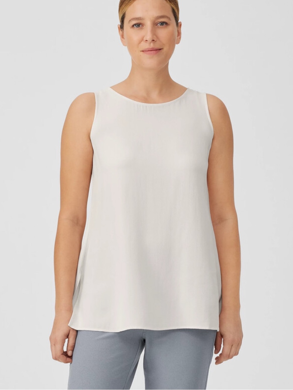 Eileen Fisher 100% Silk Georgette Crepe Ballet Neck Tank Quite Luxury Capsule XL